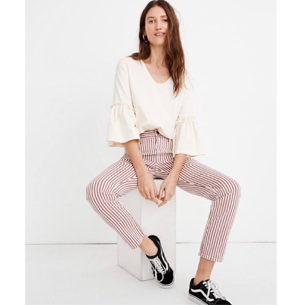 EXCELLENT CONDITION MADEWELL HIGH-RISE SLIM CROP BOYJEAN IN LUCASTRIPE SIZE 26